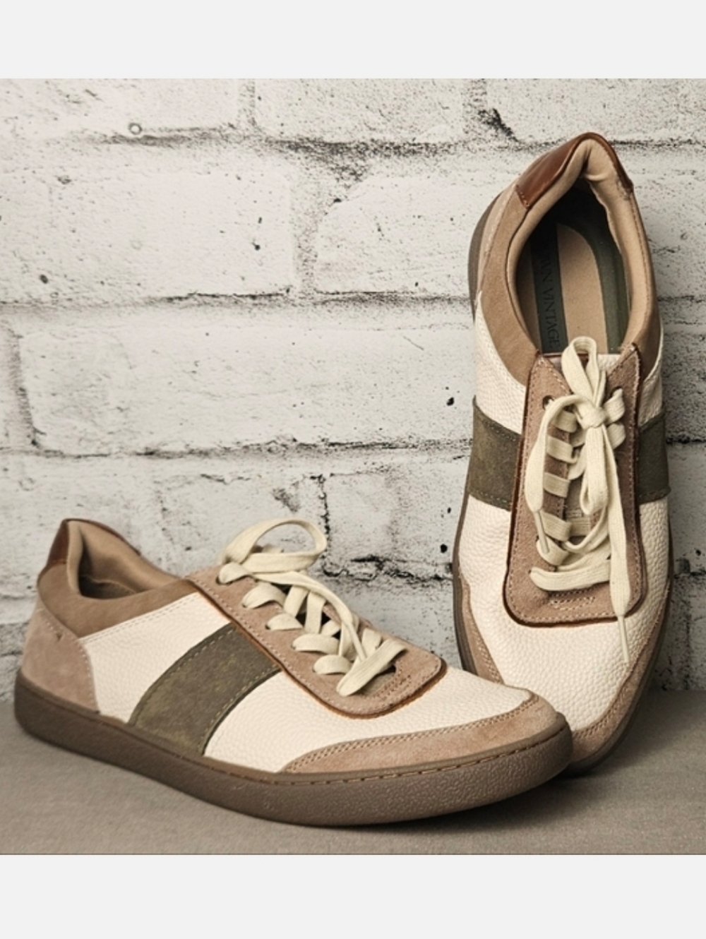 Crown Vintage Leather Sneakers Beige Brown Casual Low Top Size 10